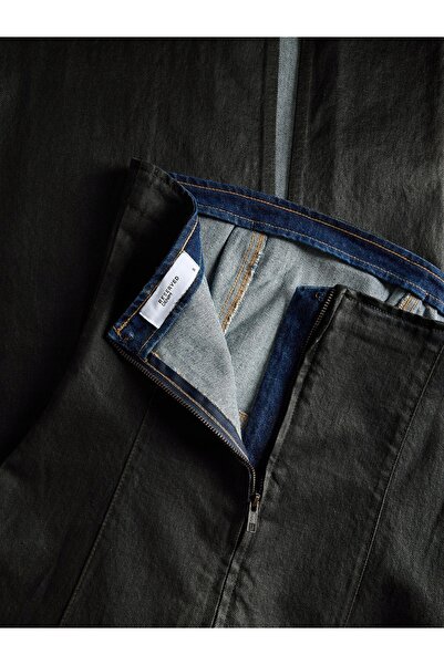 NO BRAND Rochie tip creion din denim de bumbac maro închis, cu cusături, mări...