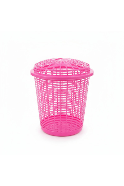 EXCLUSIVE Plastic Laundry Basket with Lid - 50 × 38 cm - Beige / Blue / Pink