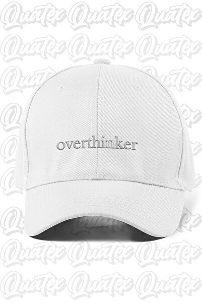 CapHub قبعة مطرزة من Overthinker - لون أبيض 100% قطن جبردين، قبعة موديل للجنسين