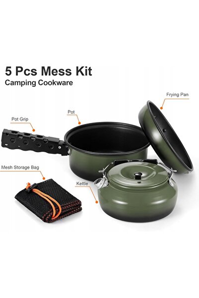NO BRAND Set de ustensile de camping turistic din 5 piese: oale, tigaie, ceainic