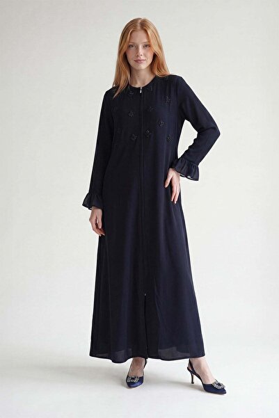 Levidor Navy Blue Stone Embroidered Ferace