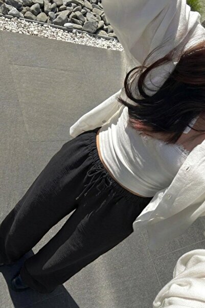 DAMGA JEANS بنطلون نسائي صيفي من الكتان الأسود