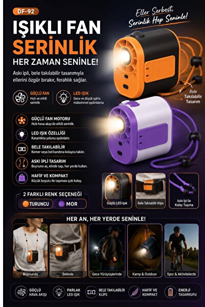 WUNİT Bele Taklılabilir El Tipi Turbo Fan Soğutucu Işıklı Askı İpli Taşınabil...