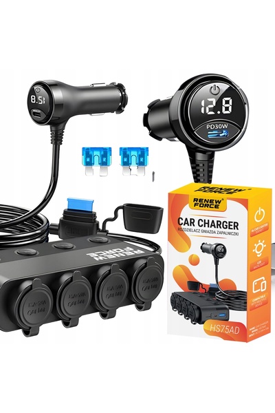Renew Force 12V/24V Splitter brichetă auto cu 4 prize și 3 porturi USB