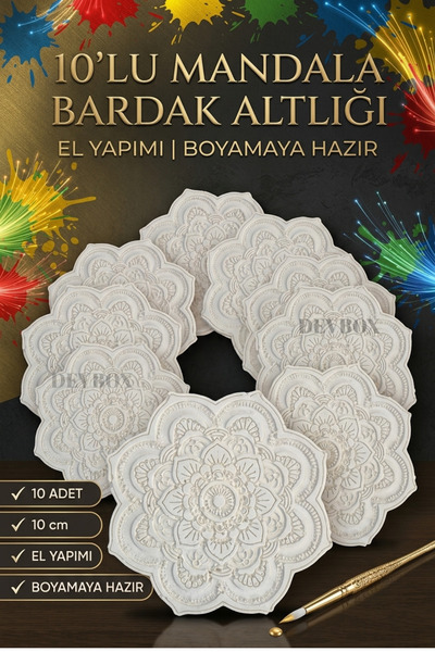 devhome Boyanabilir El Yapımı Mandala Bardak Altlığı 10'lu Hobi, Atölye ve Ok...
