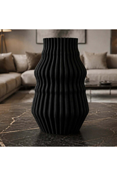 OEM Vaza negru mat, 20 cm, cu forma ondulata, 3D, ideala pentru flori artific...