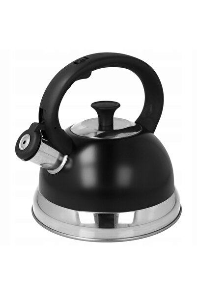 NO BRAND Ceainic tradițional din oțel inoxidabil cu fluier, negru, 2.5L, mat