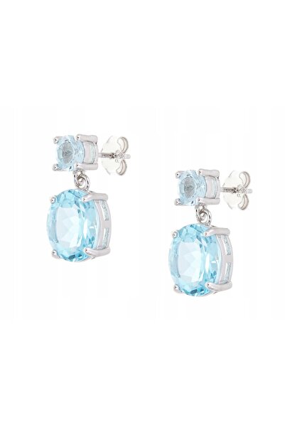 NO BRAND Cercei din argint cu topaz albastru deschis, cadou natural