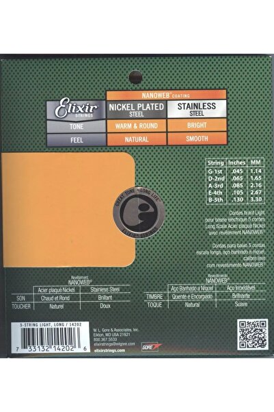 NO BRAND Elixir 14202 Light 45-130 Corzi de bas pentru chitară bas cu 5 corzi