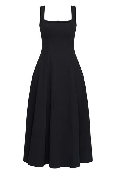 NO BRAND Rochie Midaxi neagră cu bretele, netedă, clasică, Prettylittlething 44