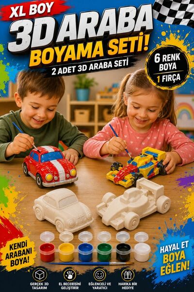 PAMEPAW Araba Boyama Seti – 2’li Figür, 6 Renk Boya ve 2 Fırça – Çocuklar ve Çiftler Aktivite