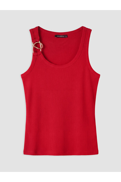 LC Waikiki Red U-Neck Women's Tank Top with Metal Appliqué