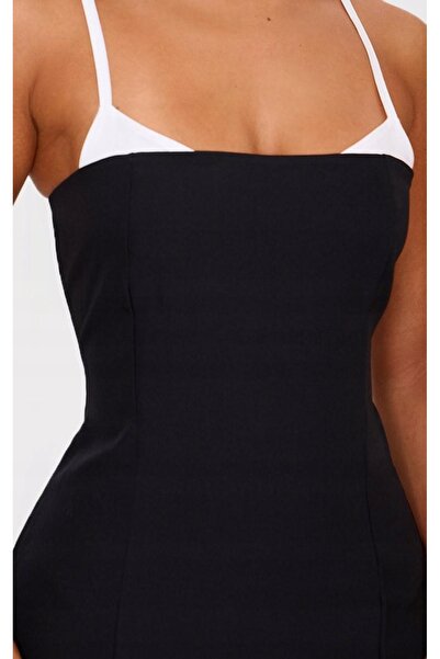 NO BRAND Rochie mini neagră mulată cu bretele albe prettylittlething 42