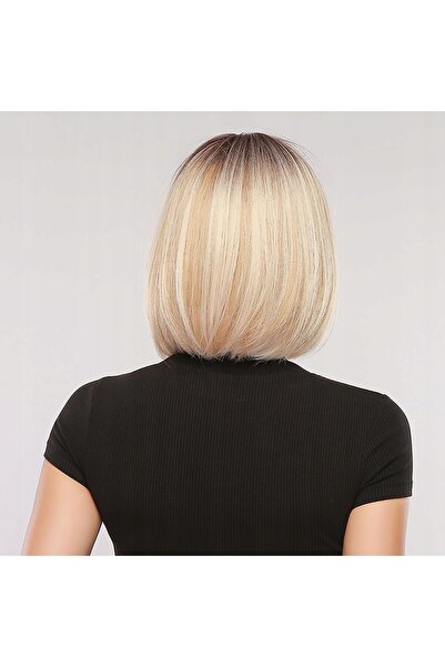 NO BRAND Perucă de damă, blond ombre, bob, păr scurt 35cm, cu breton