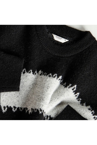 NO BRAND Pulover tricotat clasic, lejer, negru-gri, cu mânecă lungă, m