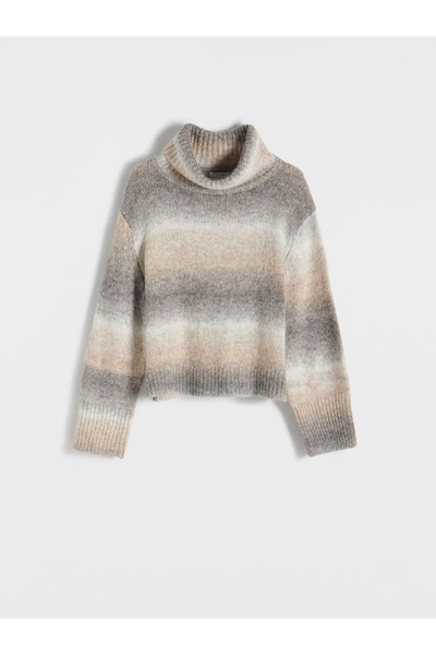 NO BRAND Pulover tricotat multicolor cu inserții de lână, cu guler înalt în d...