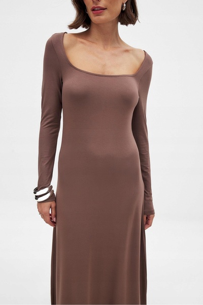 NO BRAND Rochie maxi clasică bronz, cu mânecă lungă, simplă, uni, mărime unic...