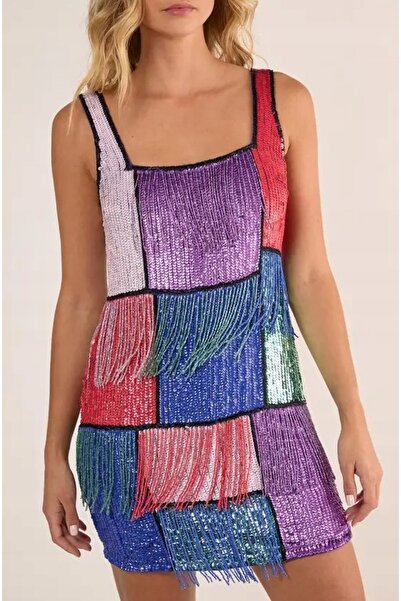 NO BRAND Rochie Wiecolor mini din tul cu paiete, fără bretele, gal 42