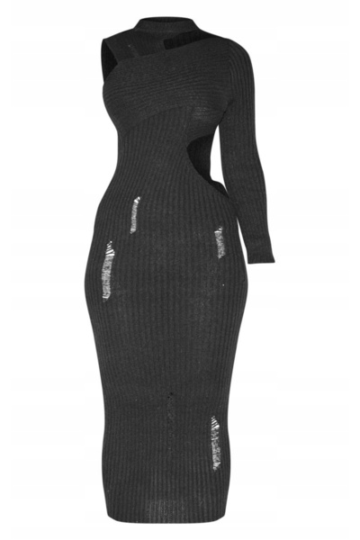 NO BRAND Rochie tricotată clasică neagră cu mâneci decorative Prettylittlethi...