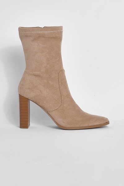 NO BRAND Boohoo Bej Ghete clasice cu toc, până la gleznă, din piele ecologică...