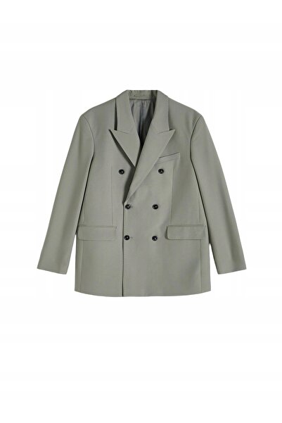NO BRAND Blazer verde clasic, la două rânduri de nasturi, cu mânecă lungă, Re...