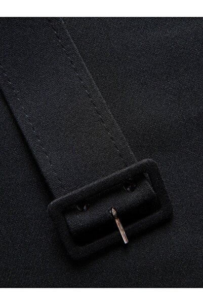 NO BRAND Rochie mini neagră clasică, uni, cu cordon, mânecă scurtă și guler r...