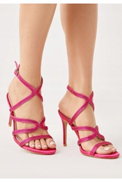 NO BRAND Sandale roz cu strasuri, cu toc, cu cataramă, stil clasic stiletto, ...