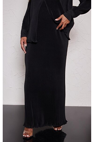 NO BRAND Fustă plisată maxi neagră, dreaptă, clasică, Prettylittlething 36
