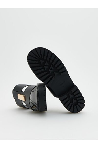 NO BRAND Papuci clasici negri din piele naturală, cu barete late, platformă, 38