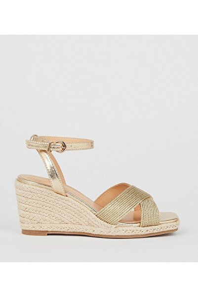NO BRAND Sandale espadrile cu pană și împletitură metalică aurie Wallis 41