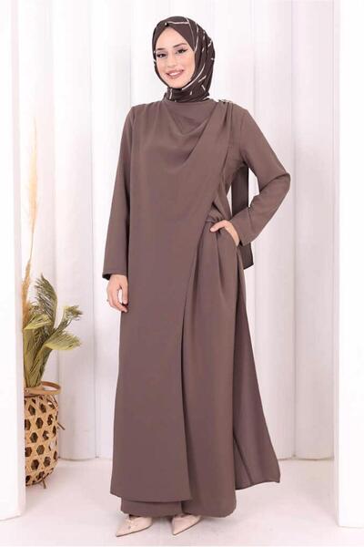 TRENDTESETTÜR KADIN VİZON ASİMETRİK KESİM PANTOLONLU TAKIM T 8698