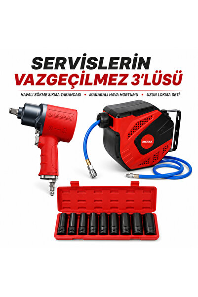 MEHAK BR-420 Havalı Somun Sökme ve Sıkma Makinesi + ZYA03 20 Metre Makaralı H...