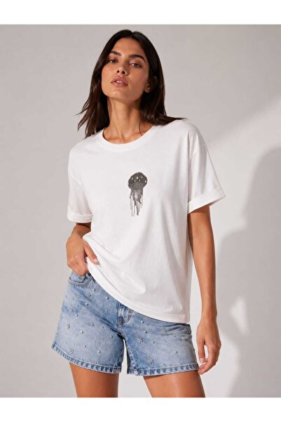 Yumey Oversize Women's T-Shirt with Octopus Stone Accessories