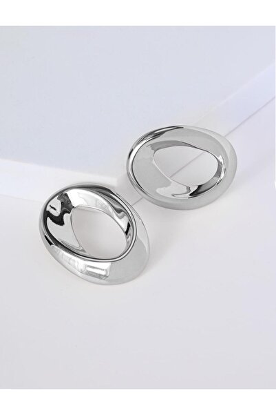 Jimmy Key Silver Color Curved Ellipse Formed Earrings