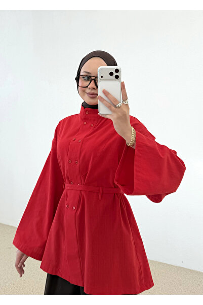 MODA AKSA 61346 KETEN GENİŞ KOL GÖMLEK KIRMIZI