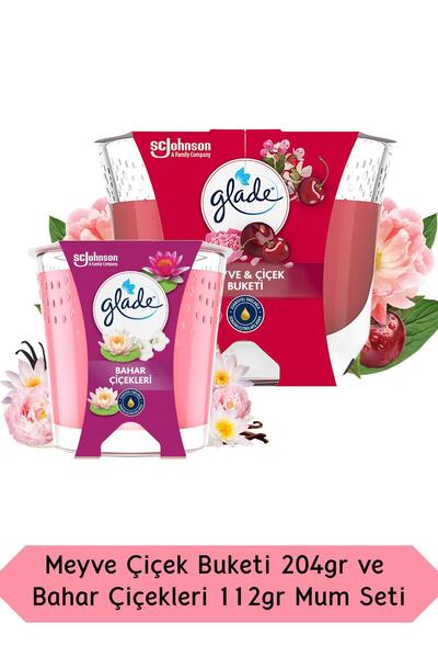 Glade Meyve Çiçeği Buketi Kokulu Büyük Mum 204gr ve Bahar Çiçekleri Kokulu Kü...