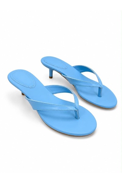 diclepolat Flip-flops de damă, albastru bebeluș, cu bretele subțiri și toc mi...