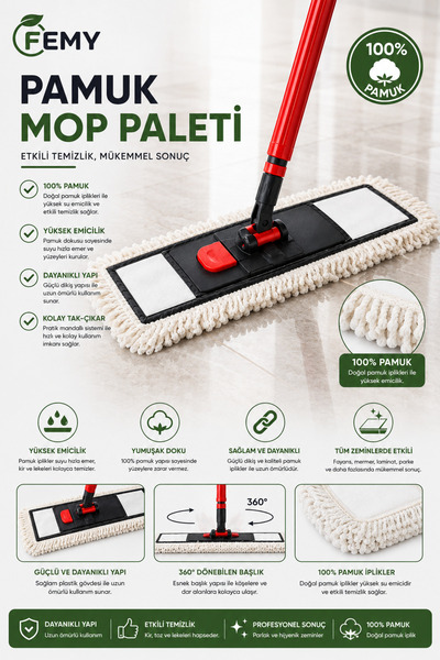 Endüstriyel Nemli Mop Aparatı 50 Cm Ve Mikrofiber Nemli Mop 50 Cm Seti