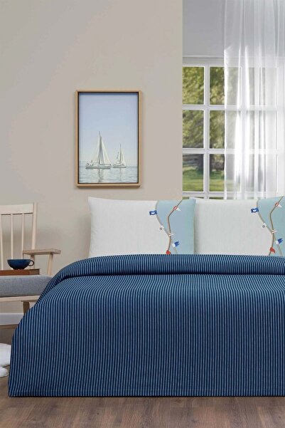 Özdilek Rf -Flag Line Navy Blue- Double Pique Set with Elastic Sheets