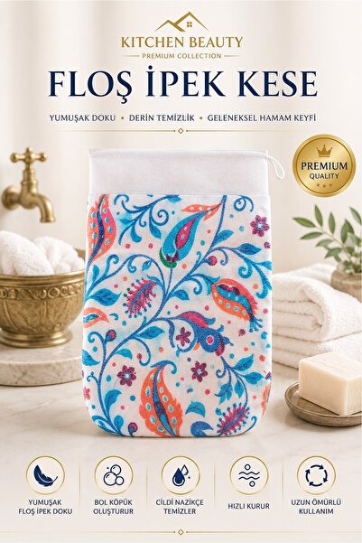 Kitchen Beauty Ebru Desenli Banyo Duş Kesesi Peeling Eldiveni %100 Floş Ipek ...