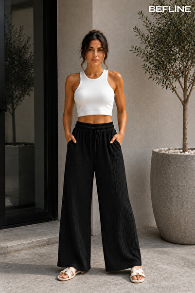LAVİNİM Women's Muslin High Waist Wide Leg Muslin Trousers |   100% Cotton Te...