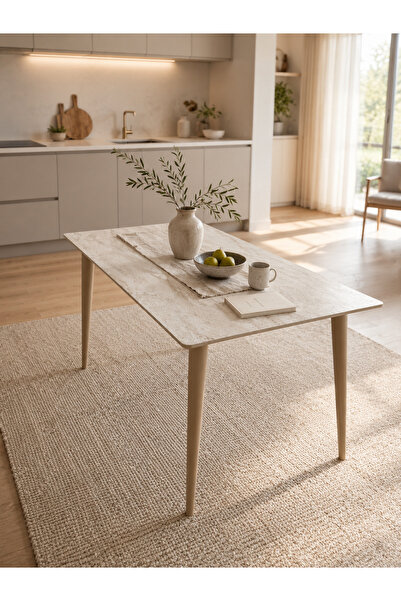 UMS MOBİLYA Umut Mobilya Modern Yemek Masası - 140x80 cm - Ahşap Ayaklı Mutfa...