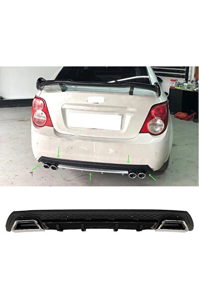 HasAkman Chevrolet Aveo Sedan Siyah Difüzör Çiftli Kare Egzoz Görünümlü D Tip...