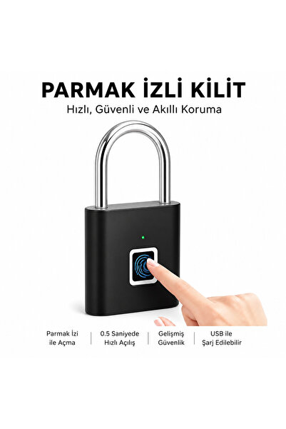 qasul Akıllı Parmak İzi Kilit Şarjlı Asma Kilit IP65 Su Geçirmez Anahtarsız G...
