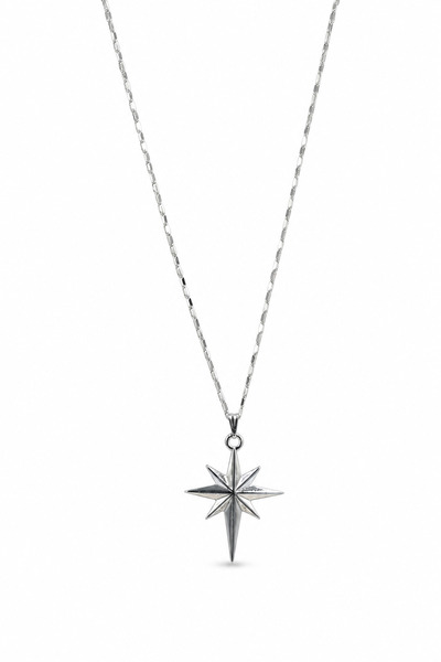 Jack Ferrero Gray Compass Star Figured Steel Necklace - Modern and Stylish De...