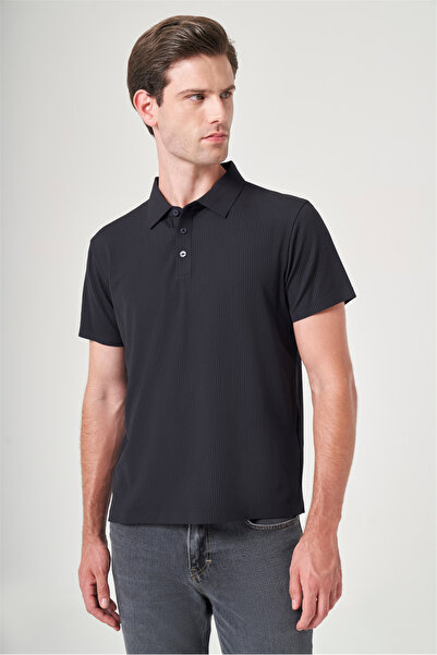 İmza Black Polo Collar Short Sleeve Relaxed Fit Flexible Non-Fraying Collar T...