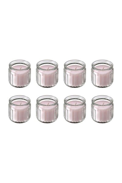 IKEA HÖKGÖK 8-Piece Scented Glass Candle Set – Pink Floral, Pale Pink, 12-Hou...