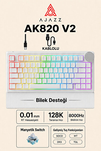 Ajazz AK820 V2 Manyetik Switch Kablolu Oyuncu Klavyesi 8000Hz Rapid Trigger R...