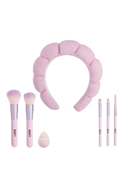 Beauty Set pensule machiaj, roz, 7 bucăți – kit complet pentru look impecabil