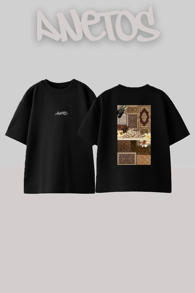 Anetos Oriental Hali Hat Design Μπλουζάκι με στάμπα στην πλάτη, βαμβακερό μαύ...